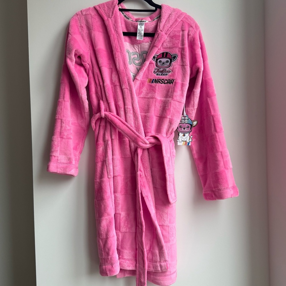 Nascar x Justice Pink Kids Robe with Embroidered Logo